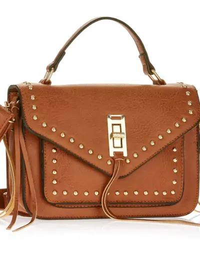 Metallic Sky Studded Crossbody With Fringe